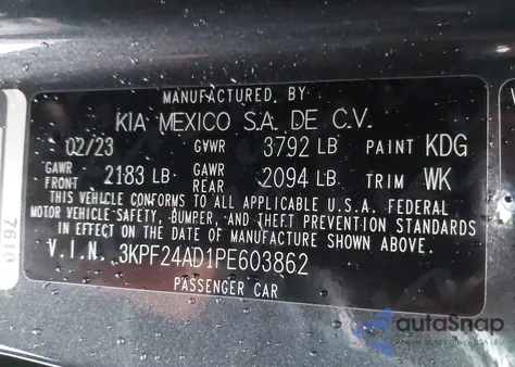 2023 Kia Forte Lxs from USA, damaged, VIN 3KPF24AD1PE603862